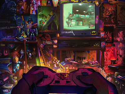 90s Kid 90s 90s kid architectural concepts artwork childhood conceptart design digital 2d digital 3d fan art gamer room illustration metal gear solid mgs playstation rachid lotf rachidlotf retro gaming room scream