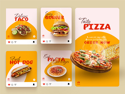 Restaurant Instagram post branding burger design food graphic design instagra minimal orange pizza post restaurant simple social design social media vector yellow