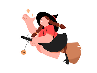 Happy Halloween - 4 broom character cute flat girl halloween illustration noise vector witch wizard woman
