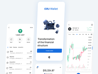 Crypto Trading App (ORU Wallet) blockchain btc crypto crypto wallet cryptocurrency design eth light theme mobile app mobile ui trade trading tool ui uiinspirations uiuxdesign uiuxsupply ux wallet