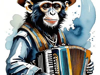 Musical monkey accordion animals illustration monkey music musical musician primates vintage wanderer watercolor