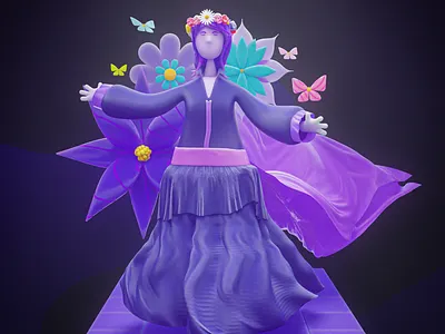 3D Character - Caeli 3d 3d art blender city daisy dark design event floating flower illustration purple stylized women