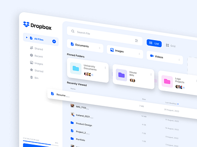 Dopbox Refresh // Homepage // Light Theme app clean dailyui dashboard design designer dropbox files manager files storage flat graphic design minimal redesign typography ui ux web web app web design website