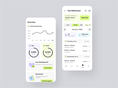 Time tracking app - TimeSquared design mobile app mobile dashboard mobile ui overview time tracker ui ux