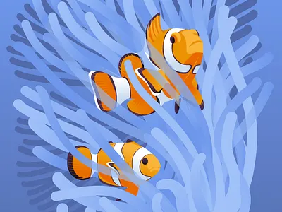 Clown fish among anemones anemones animal clownfish coral diving eco fish illustration nature reef scuba sea sealife underwater