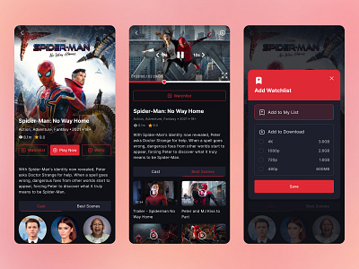 Movplus App - Movie Details & Add Watchlist In Movie App app dark mode design film film app mobile app movie movie app movie streaming streaming streaming app ui ux