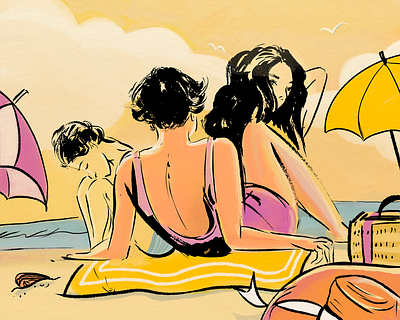 Beach Bums beach digital art drawing editorial illustration fashion illustration figurative illustration illustration procreate traditional drawing