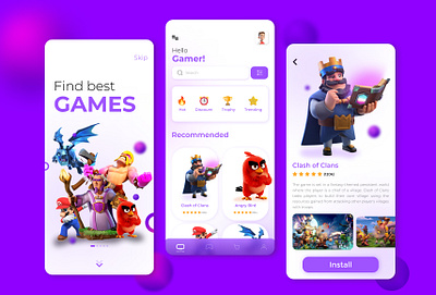Gaming app UI app design branding games gaming gaming app graphic design illustration light mdgrpias mobile mobile app mobile games trending ui user interface ux wireframes