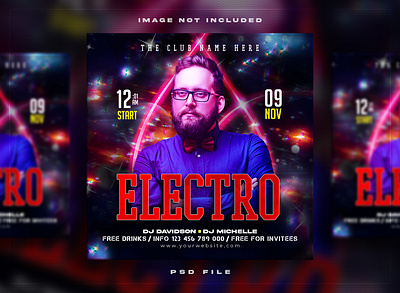 Electro night party branding collection cosmetics design fishing motion graphics party social media kit