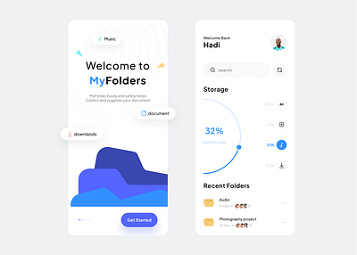 MyFolders - File Manager 3d app best blue branding clean dark dashboard file folder graphic design manager mobile top trend ui white