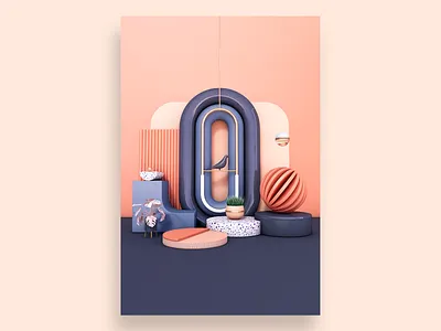 One Bird // Poster 3d abstract art bird blue branding c4d cinema 4d design graphic design illustration minimal pink poster ui ux