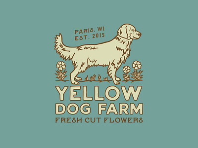 Yellow Dog Farm badge design brand identity branding graphic design hand drawn hand drawn logo illustration layout logo typography vector draw vector logo vintage design vintage logo