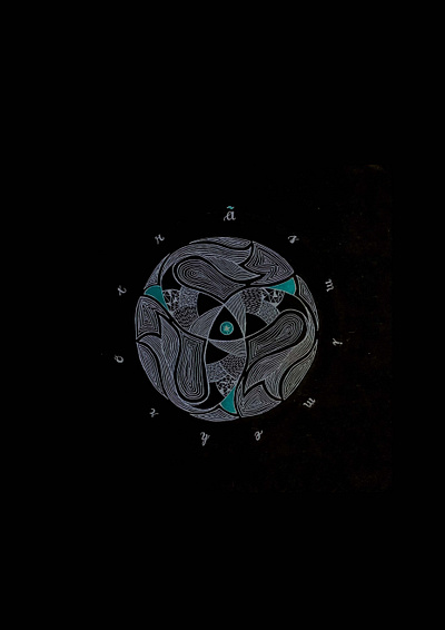 Three-Fish-One-Head Symbol illustration logo