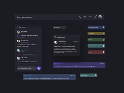 UI Components- Dark theme black theme call transcript comments cred dark theme dashboard design glassmorphism pinterest transcription ui ui design ux web design website