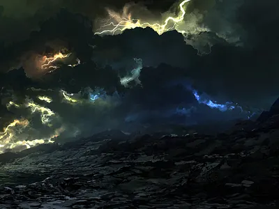 Ion Storm environment landscape lightning rocks storm