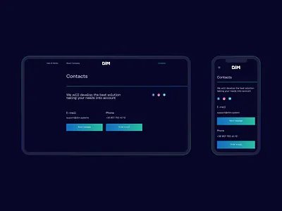DiM. Contacts page. branding development digital product hardware iot logo mobile service software website