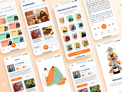 Audiobooks app Lightmode app branding course design flat graphic design illustration illustrator minimal typography ui ux vector web website