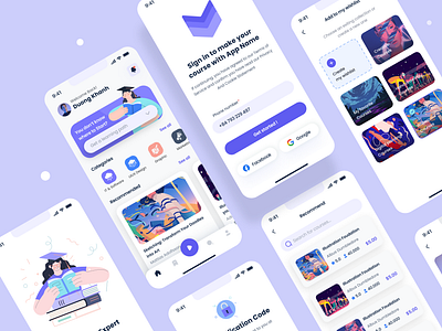 Mystic academy - Online course app Ui kit app branding design illustration minimal typography ui ux vector web website