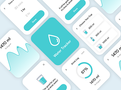 Water Tracker Watch App app blue chart fitness healt tracker tracking ui ux watch water