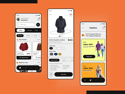 Fashion Clothing E-commerce App UI - Neubrutalism style app design clothing clothing store design e commerce design ecommerce app fashion fashion app ios minimal mobile app mobile app ui design online shop online store product design shopping app ui uiux ux