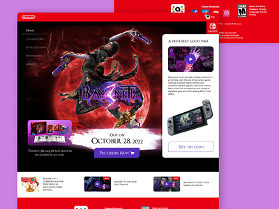 Bayonetta 3 Landing Page - UI Concept 24 bayonetta games gaming landing page nintendo nintendo switch ui design user interface video game video games web design website