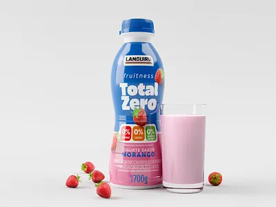 Fruitness Total Zero - Label Design 3d blender blue branding design food fruit graphic label languiru logo milk package packaging plastic strawberry yogurt zero