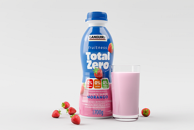 Fruitness Total Zero - Label Design 3d blender blue branding design food fruit graphic label languiru logo milk package packaging plastic strawberry yogurt zero