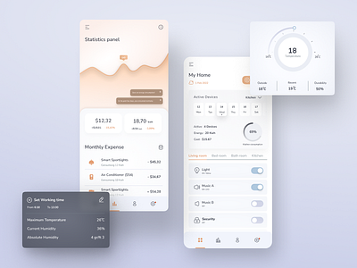 Smart Home App calendar clean design light mode management app minimal minimal design minimal ui mobile ui pastel color smart home smart home app tab bar