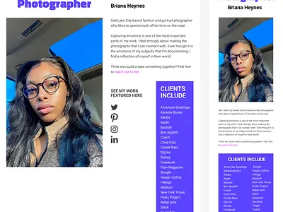 Photographer Portfolio - About Page about about page branding design header hero photography portfolio ui web design