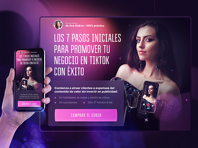 Tik-Tok course landing page. course dark figma graphic design marketing neon tiktok visual design visualdesign we webdesign