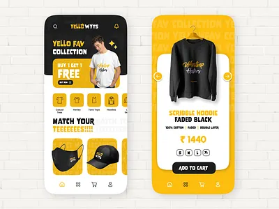YellowWyts - A T-shirt Apparel App app design apparel app figma mobile app ui uiux user interface yellowyte