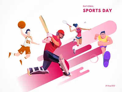 National Sports Day badminton basketball canva canva design clean design cricket football game games graphic design illustration national sports day outdoor games player players sport sport day sports sports design ui