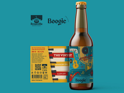 Brewville Boogie The Vinylist bauhaus beer beer label beverage bottle drink drum flat funk guitar illustration instruments jazz label mid century mockup music packaging product record