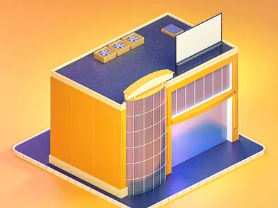 Isometric low-poly mall – 3D illustration 3d 3d art blender city design game illustration isometric art low poly orange shop store urban warm web yellow
