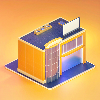 Isometric low-poly mall – 3D illustration 3d 3d art blender city design game illustration isometric art low poly orange shop store urban warm web yellow