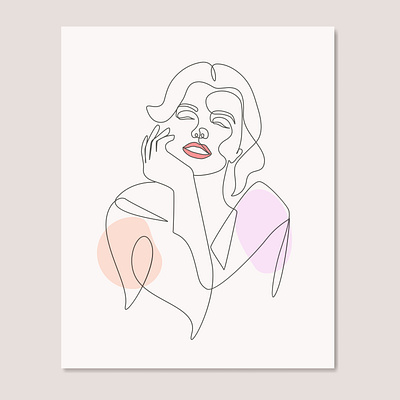 Beauty woman elegant one line art style abstract drawing flat girl graphic design hand drawn illustration line art minimal one line portrait poster smiling vector