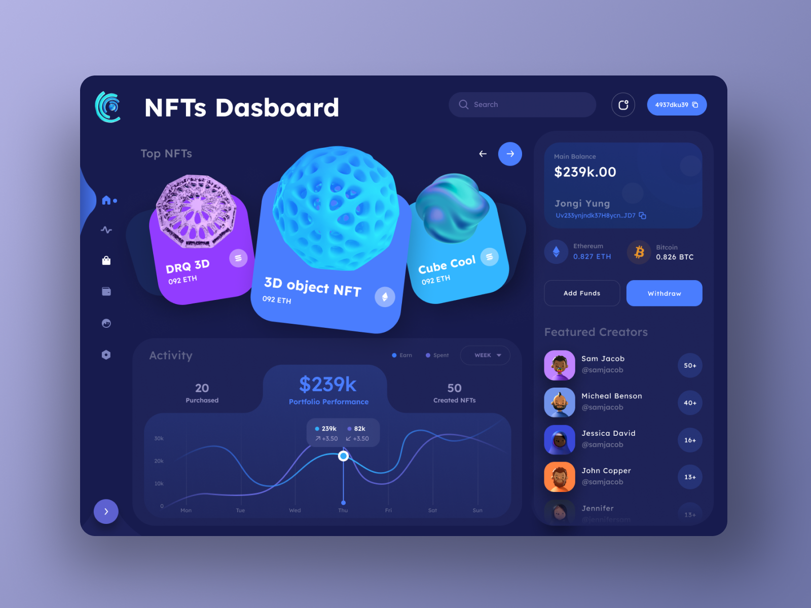 Example of Creative Nft Dashboard UI Design 