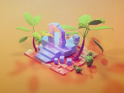 The Portal 3d blender illustration inca maya nature portal ruins tropical