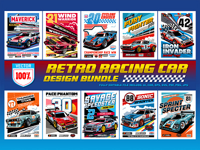 Retro Racing Cars Design Bundle car