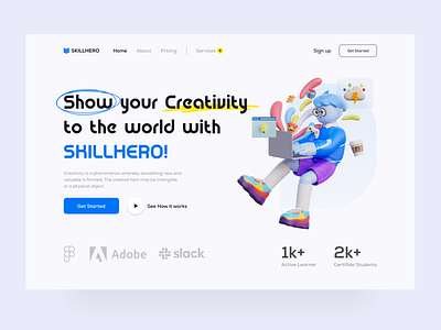Creative Learning Website UI design. 3d creative course creative website design ed tech header ed tech website graphic design illustration learning website ui ui design uiux user interface design ux uxdesign uxui web ui website design website header website ui