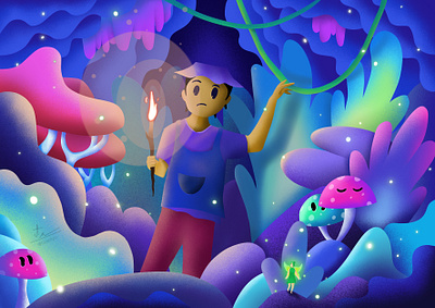 Follow The Lights album art book cave children colorful colors cover design draw fairy gradient human illustration mushroom people person procreate story vector