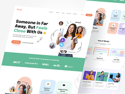 VCan - Landing Page call clean ui colourful conference conferencing landing page live live streaming meeting minimalist online meet saas saas web ui ux video video call virtual meeting web website