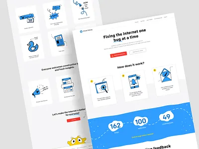 Website Design - Visual Debug adobe xd blue bug debug design drawn graphic design homepage illustration landing landingpage page procreate ui uiux web design website