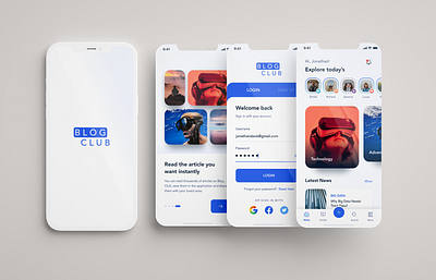 UI/UX design for Blog Club app design ui ux