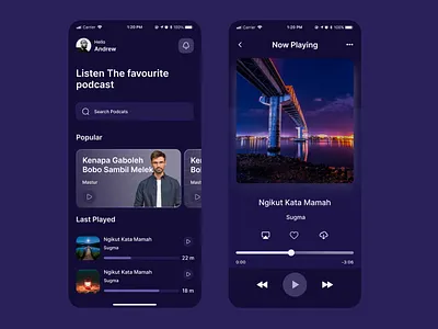 Podcasts app - Mobile design app app design audio audiobook figma glassmorphism minimal mobile app mobile app design mobile design mobile ui music player player podcast podcasts sound streaming app trending ui