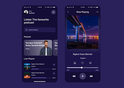 Podcasts app - Mobile design app app design audio audiobook figma glassmorphism minimal mobile app mobile app design mobile design mobile ui music player player podcast podcasts sound streaming app trending ui