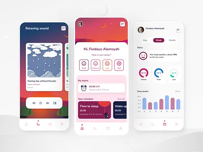 Sleep Tracker and Support for Mobile activity app design graphic health app lullaby meditation minimal mobile night relax sleep sleeping beauty sleepy sport sunday ui ui design uiux ux