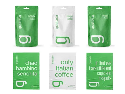 Gustoso Coffee brand identity & package branding coffee corporate cup design green gustoso identity illustration italian logo logotype package packaging teapots