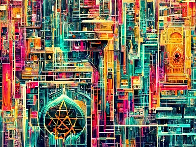 Abstract Geometric Neon Background abstract background colorful cyberpunk design digital art geometric grid neon wallpaper