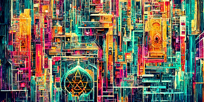 Abstract Geometric Neon Background abstract background colorful cyberpunk design digital art geometric grid neon wallpaper